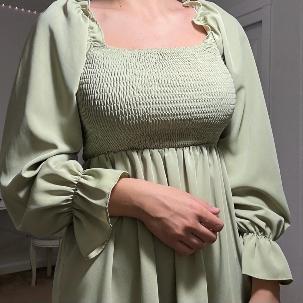 Elegant Sage Green Smocked Dress